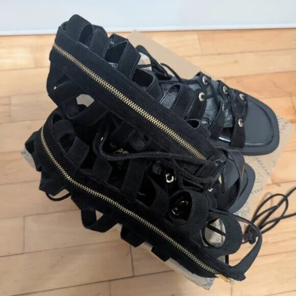 NWT Free People | Sun Chaser Tall Gladiator Sandal in Black Suede (38/US 7.5) - Picture 7 of 14